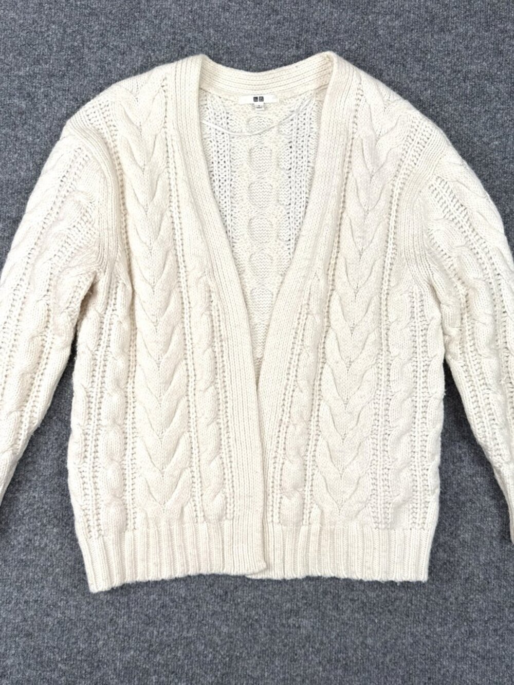 Uniqlo Women's Cable Knit Open Front Cardigan Size S Cream Ivory Wool Blend
